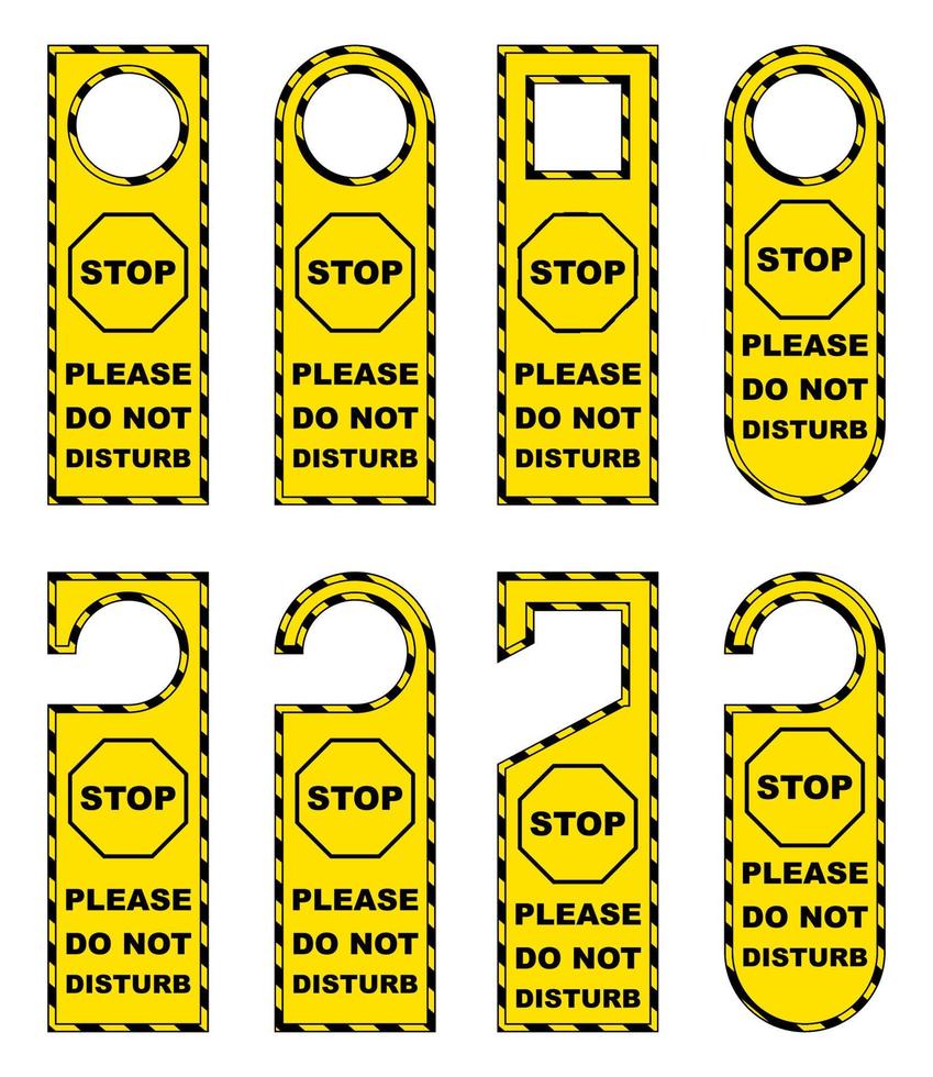 porta appendiabiti fare non disturbare maniglia pomello giallo Pericolo tag Hotel camera cartello etichette carta divieto vettore