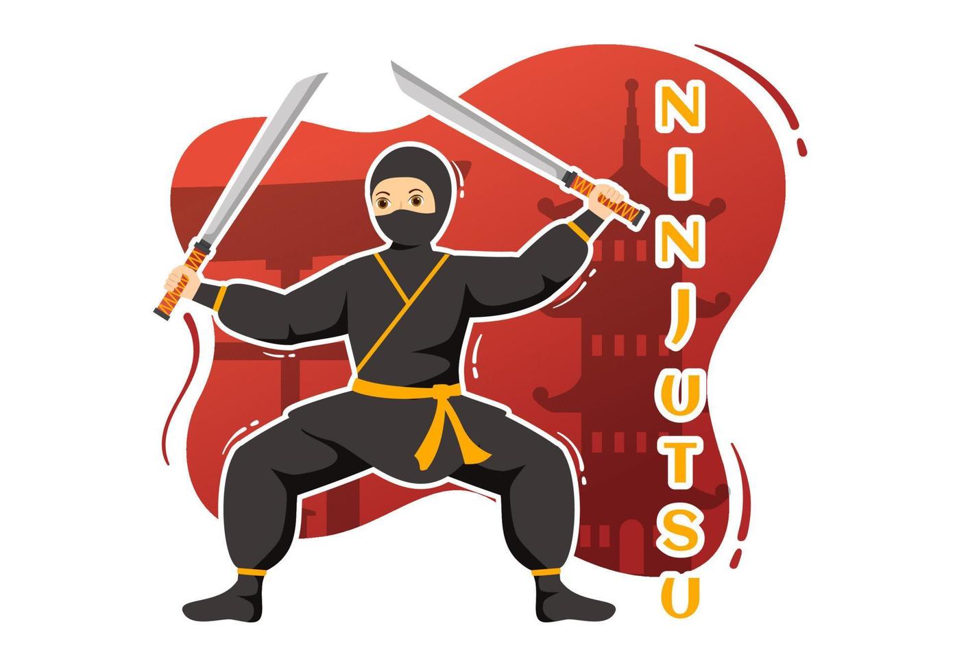 ninjutsu vettore illustrazione con personaggio ninja shinobi a partire dal Giappone nel piatto cartone animato stile mano disegnato atterraggio pagina sfondo modelli