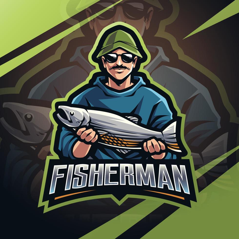 pescatore esport portafortuna logo design vettore
