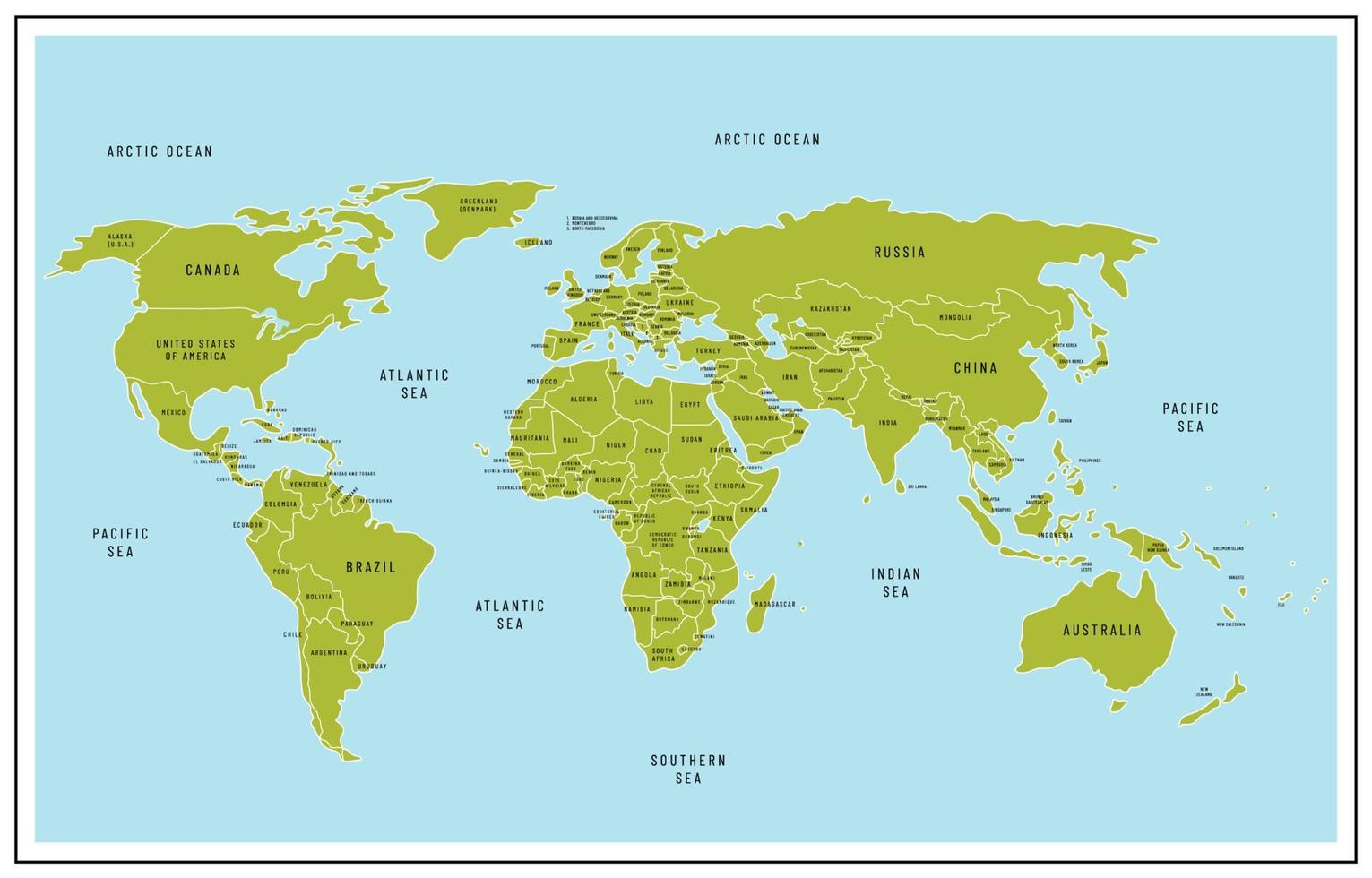 mondo carta geografica con nazione nome vettore