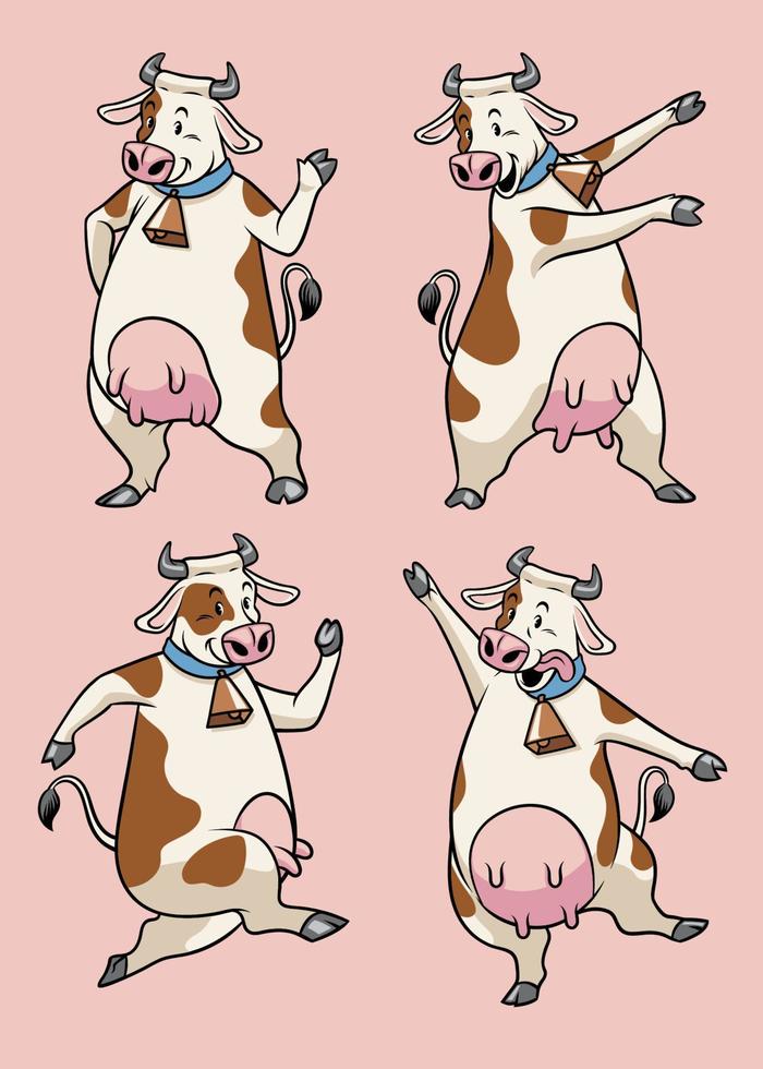 mucca personaggio con cartone animato stile impostato vettore