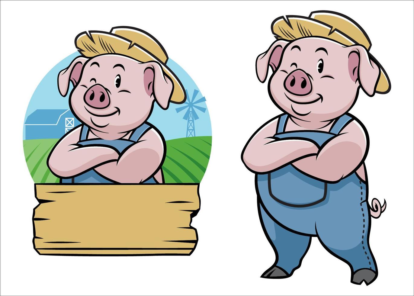 contadino maiale con cartone animato stile vettore