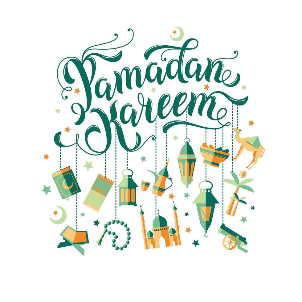 illustrazione di ramadan kareem con icone. vettore