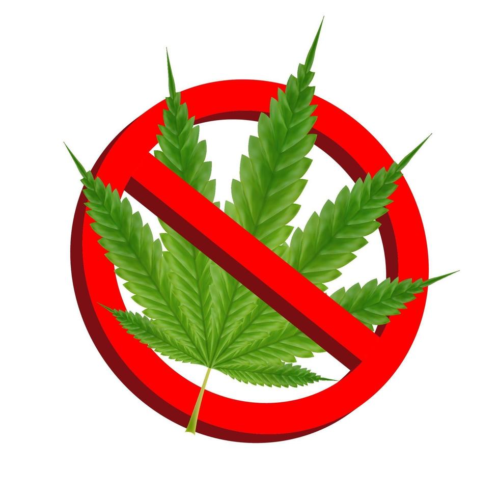 cartelli di divieto con il vettore di foglia di marijuana verde