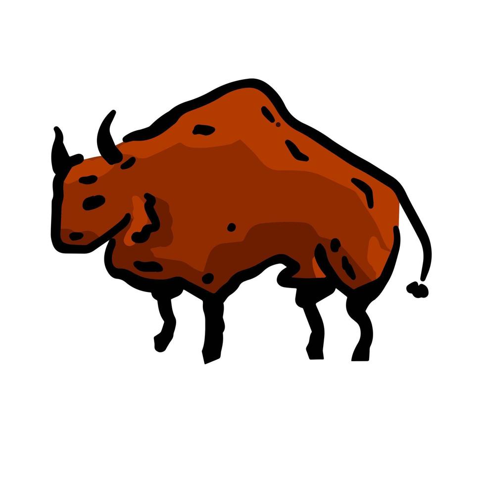 arte rock. disegno di un toro o di un bue. cartone animato tribale primitivo. animale che corre vettore