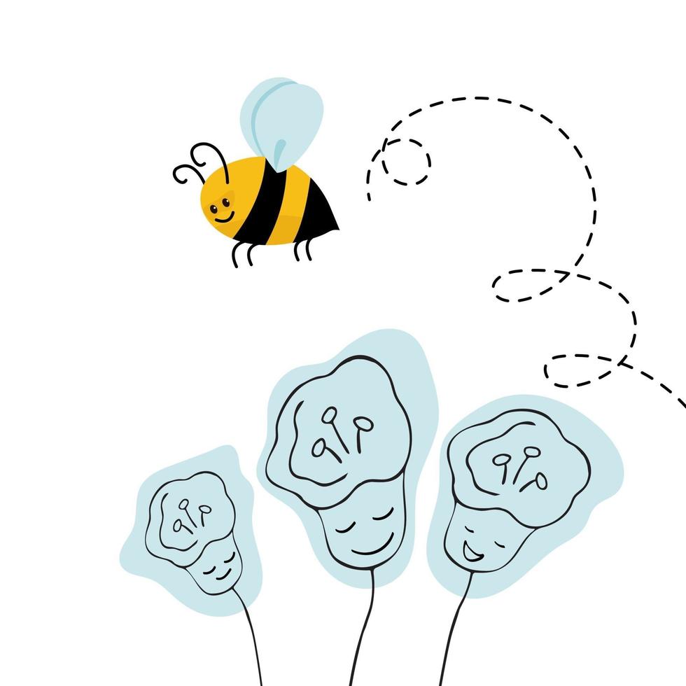 ape carina con cerchi sopra il fiore. illustrazione vettoriale di stile cartoon.