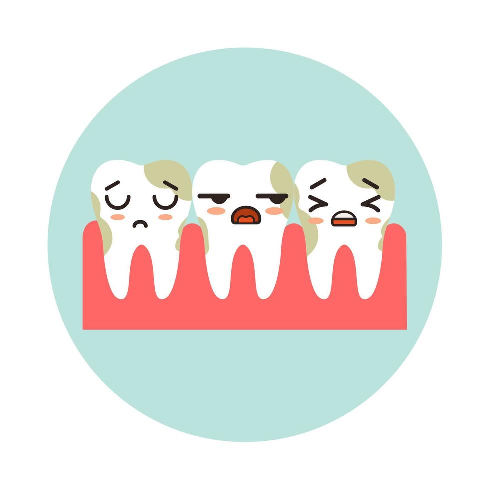 sporco dentizione con kawaii emozione. vettore illustrazione