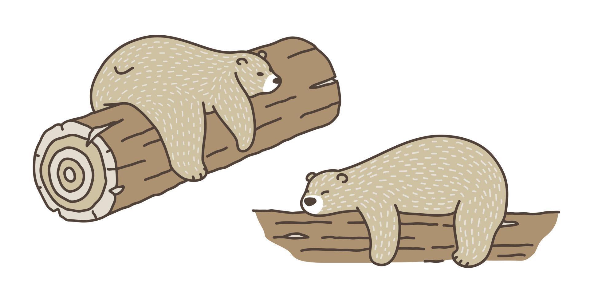 orso vettore polare orso dormire su il log scarabocchio illustrazione personaggio cartone animato