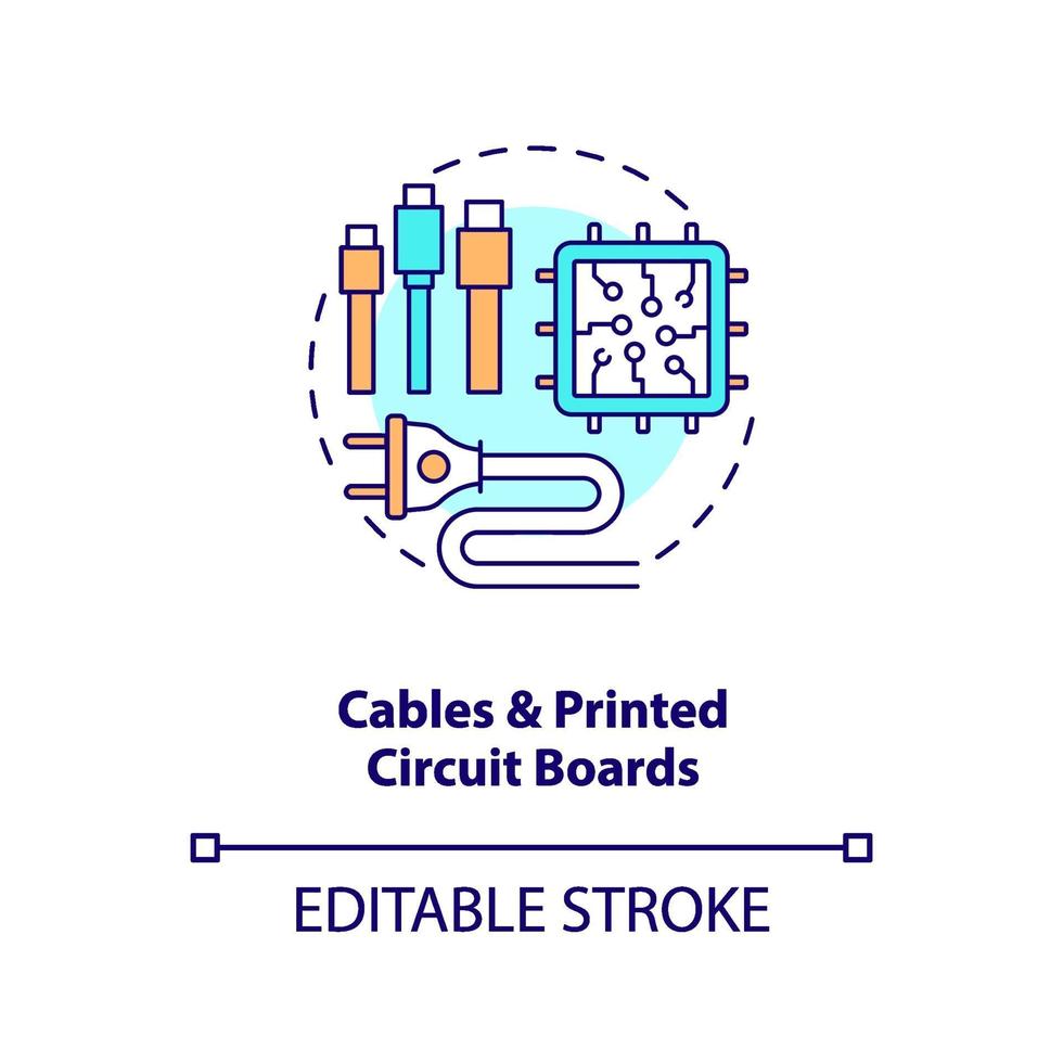 icona del concetto di cavi e circuiti stampati vettore