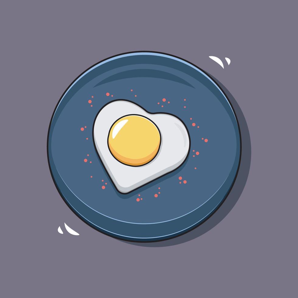 fritte uovo cuore e salsa punto su blu piatto vettore illustrazione professionista Scarica