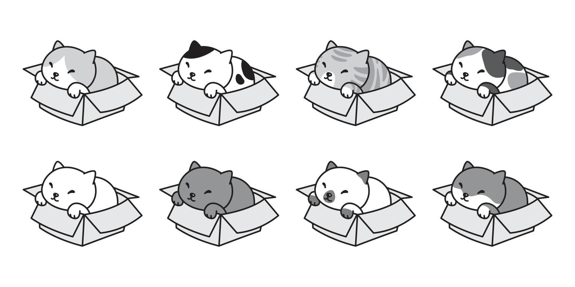 gatto vettore icona logo gattino scatola razza illustrazione personaggio scarabocchio cartone animato nero bianca