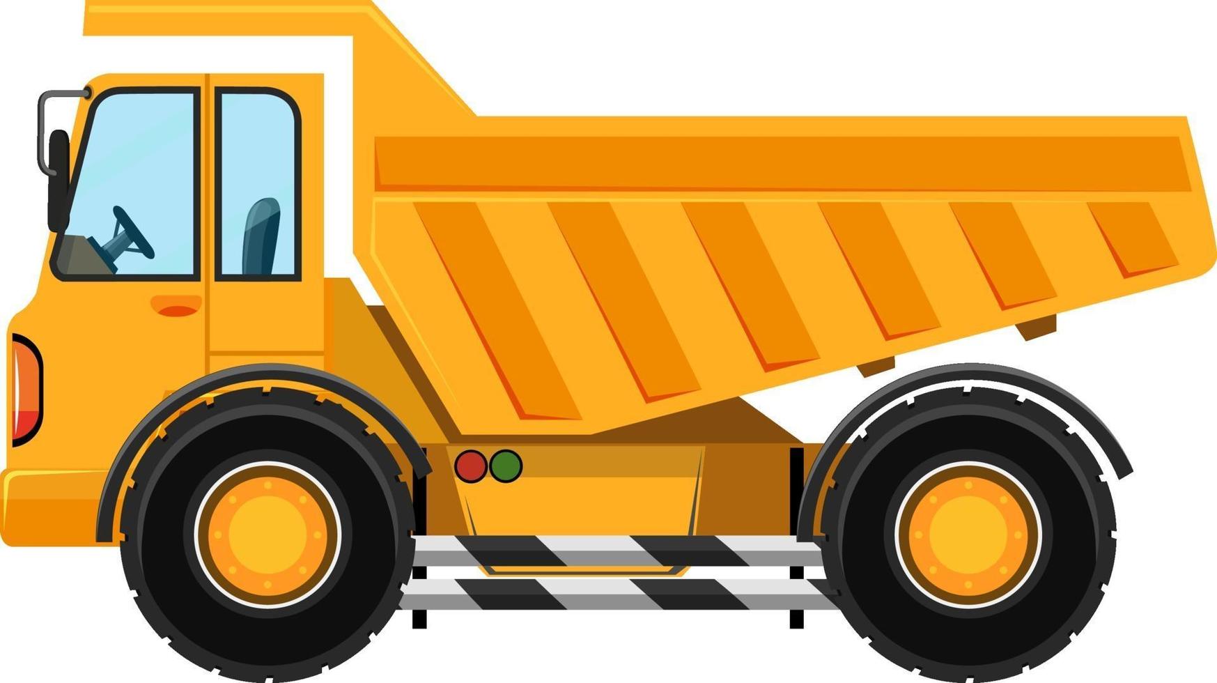 autocarro con cassone ribaltabile pesante in stile cartone animato su sfondo bianco vettore