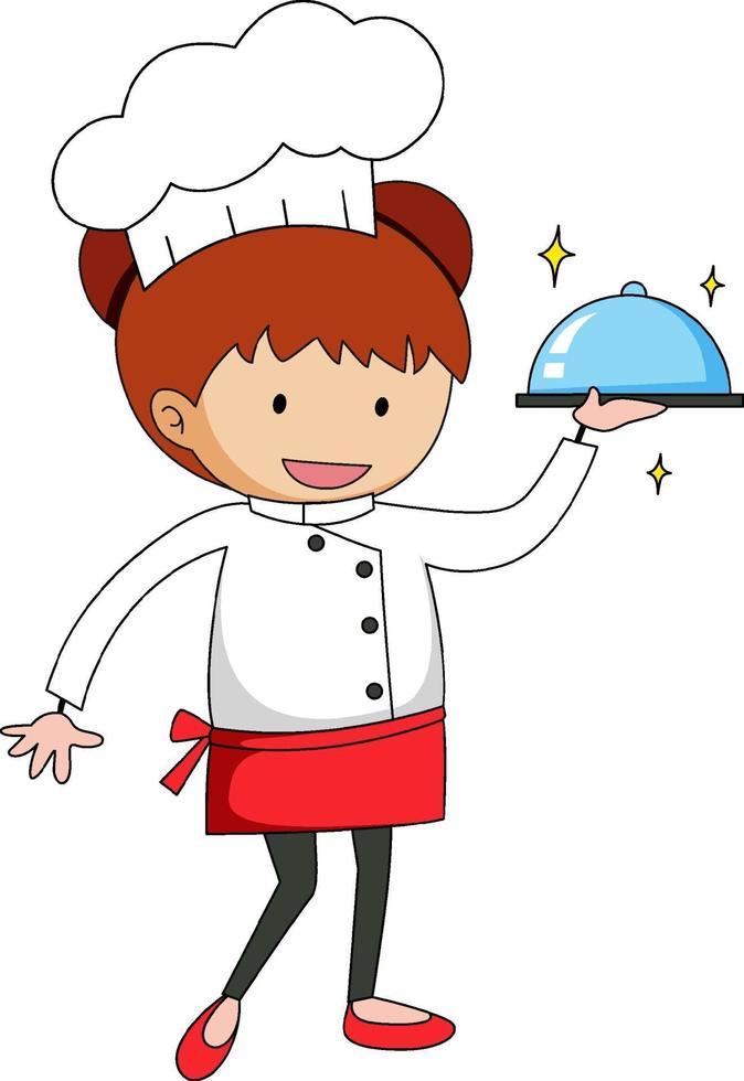 piccolo chef che serve cibo personaggio dei cartoni animati vettore