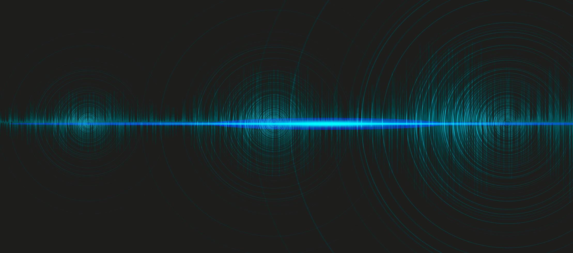 onda sonora digitale hi-tech scala richter bassa e alta con vibrazione del cerchio su sfondo azzurro, concetto di diagramma delle onde di tecnologia e terremoto, design per studio musicale e scienza, illustrazione vettoriale. vettore