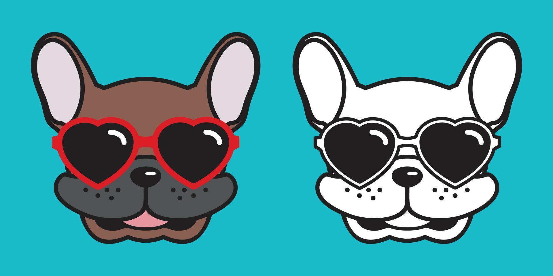 cane vettore francese bulldog icona cartone animato personaggio Sorridi logo cuore occhiali da sole illustrazione