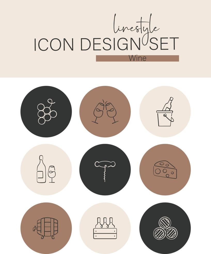 stile di linea icona design impostato vino vettore