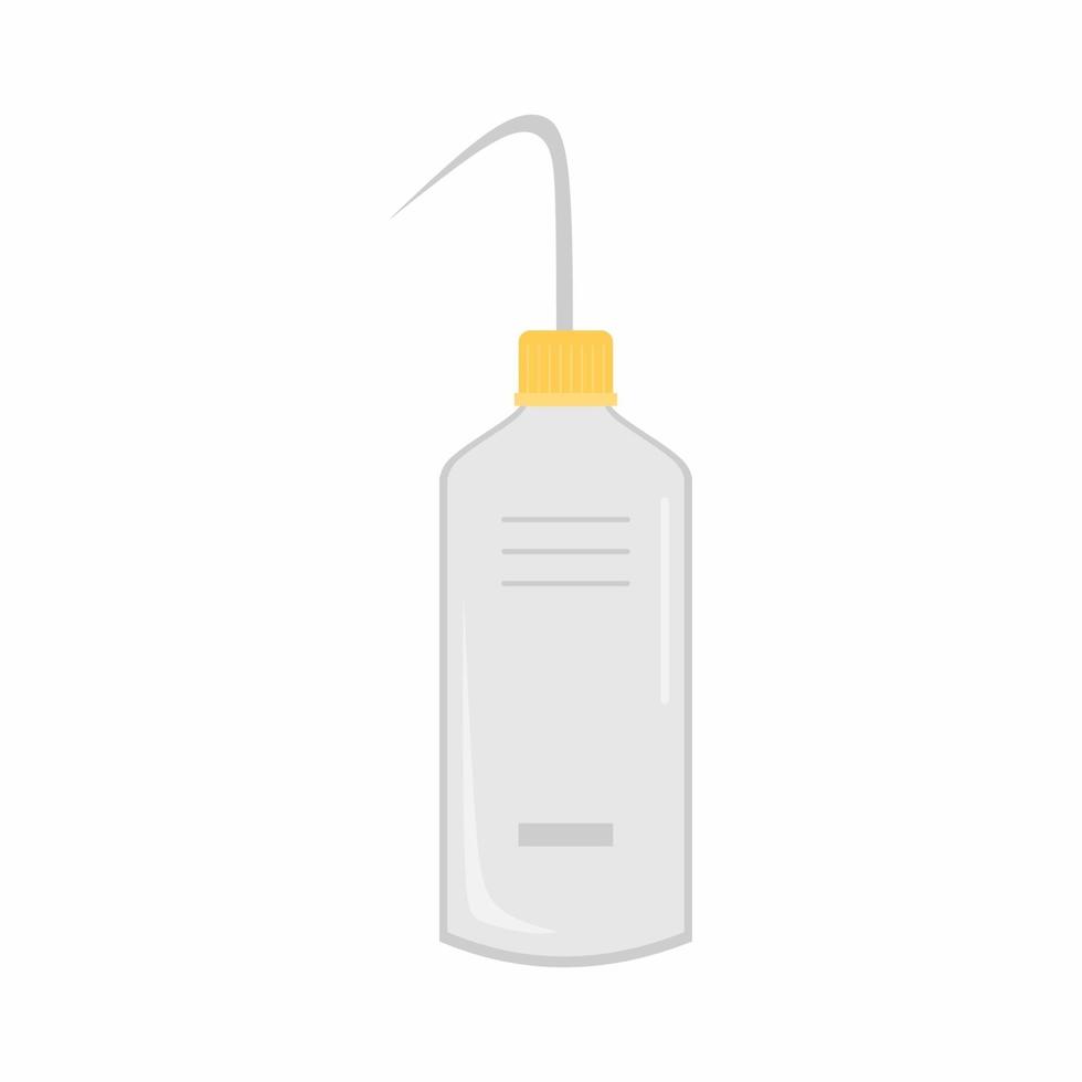 un design piatto icona bottiglia di lavaggio. una bottiglia a compressione con un beccuccio utilizzato per sciacquare vari pezzi di vetreria da laboratorio, come provette e beute a fondo tondo. illustrazione vettoriale