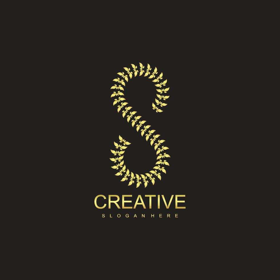 creativo logo design con modello lettera S combinazione con oro le foglie vettore