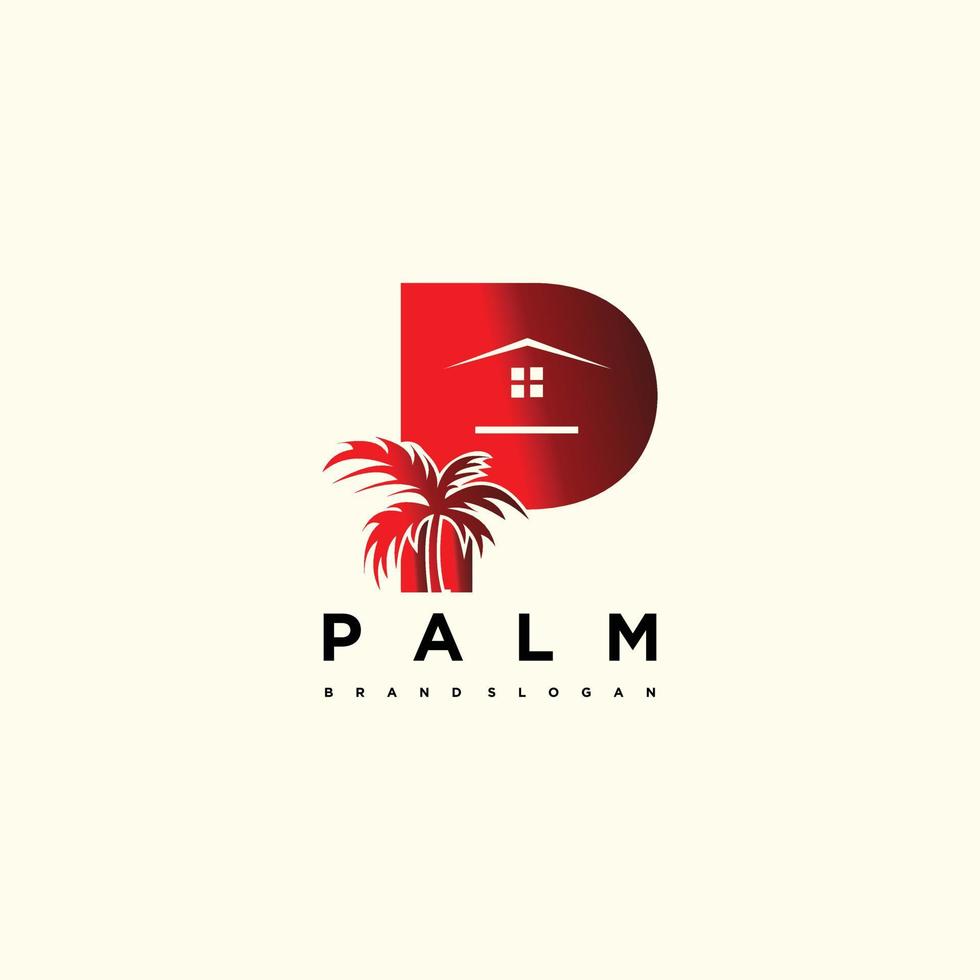 palma logo design con unico concetto lettera p vettore