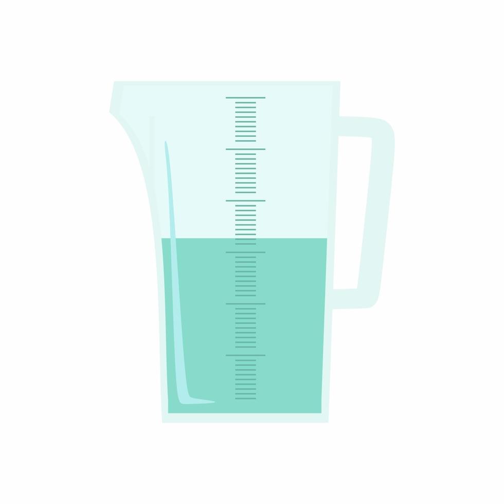 icona della tazza di misurazione. stoviglie per cucinare o becher. vettore piatto colorato cartoon design barista caffè misurazione millilitri illustrazione di vetro isolato su sfondo bianco