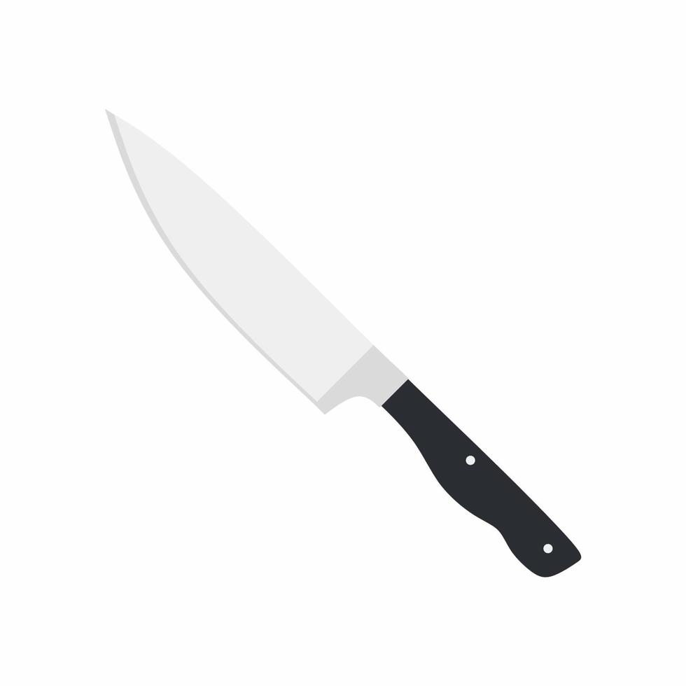 icona di coltello da cucina dello chef isolato su priorità bassa bianca. coltello e chef, elemento di design del macellaio simbolo della cucina. illustrazione di vettore dell'icona del fumetto piatto per logo, poster, emblema.