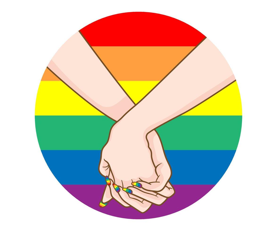 lgbt giorno Tenere mani. bandiera arcobaleno illustrazione. Genere uguaglianza concetto design. vettore mano disegnato