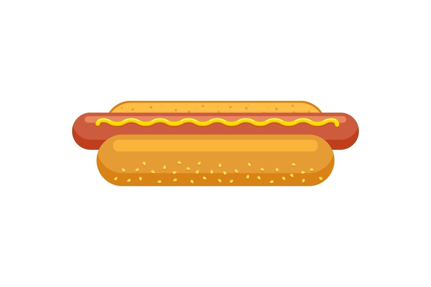 cartone animato fast food hot dog. salsiccia di hot dog in pane con illustrazione vettoriale piatto isolato senape