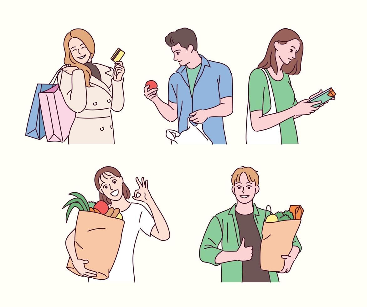 carattere dello shopping. illustrazioni di disegno vettoriale stile disegnato a mano.