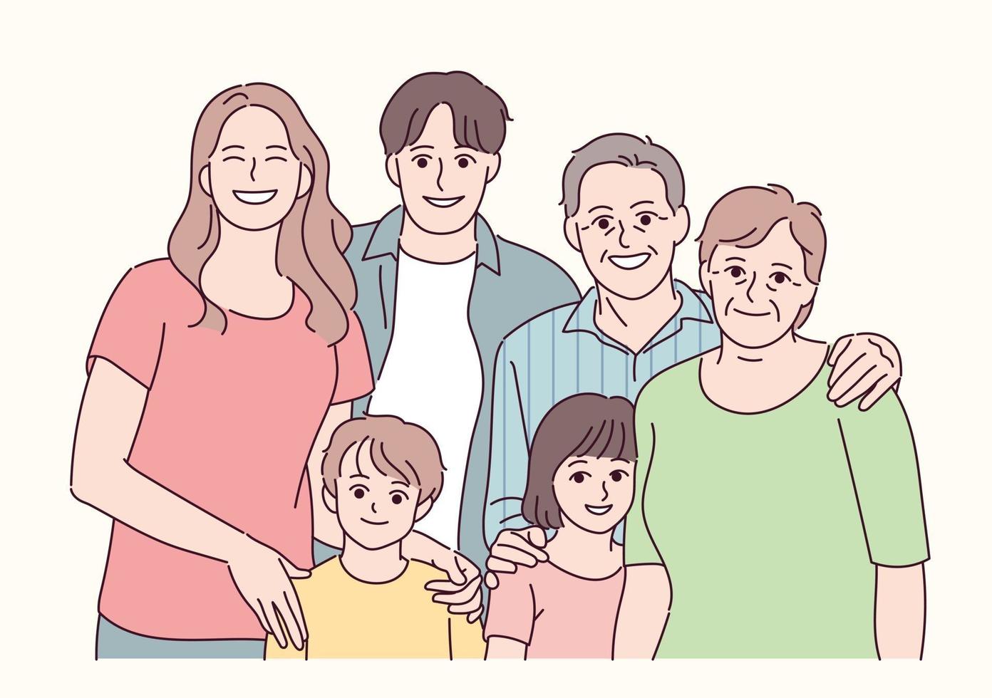 foto di famiglia felice. illustrazioni di disegno vettoriale stile disegnato a mano.