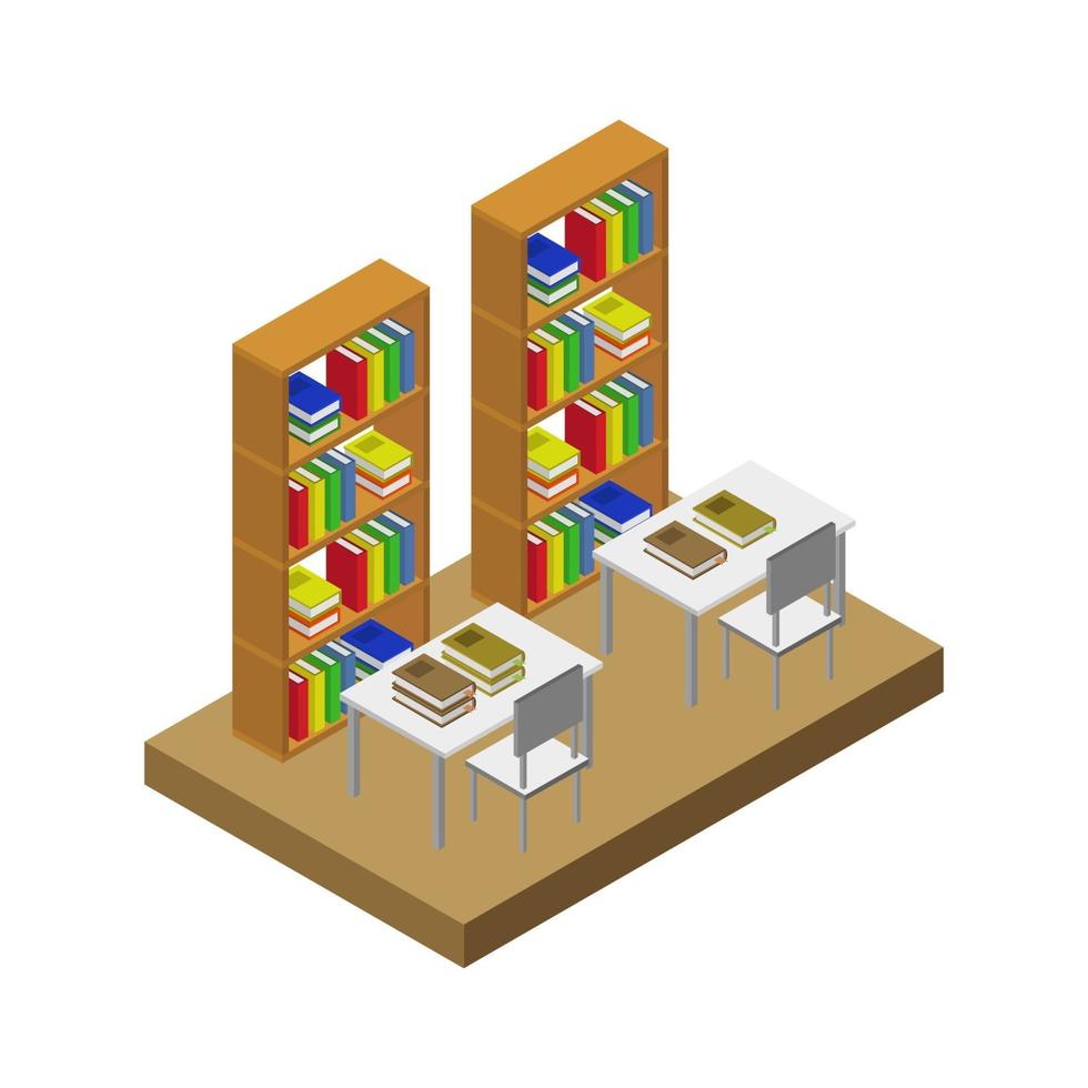 sala biblioteca isometrica vettore