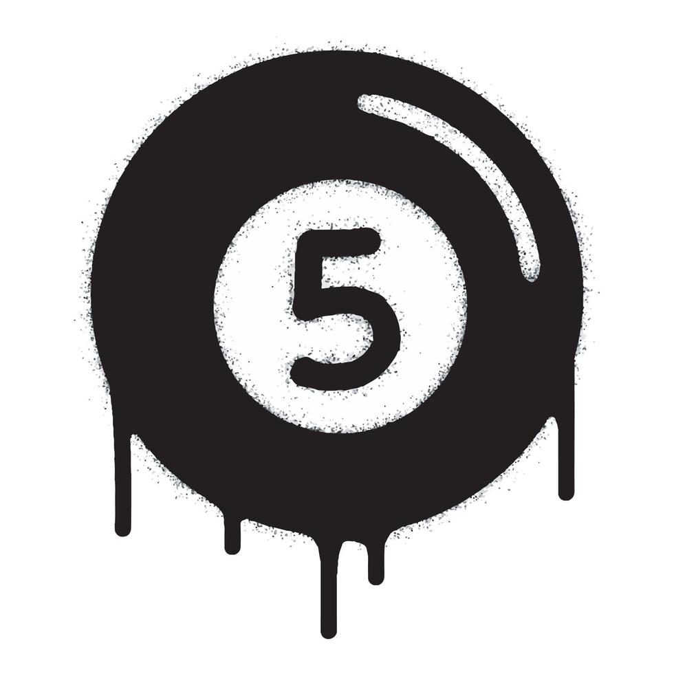 spray dipinto graffiti spruzzato biliardo palla simbolo isolato su bianca sfondo. cinque palla graffiti icona con overspray nel nero su bianca. vettore