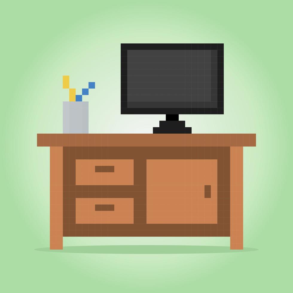 8 po pixel opera posto nel vettore illustrazione per gioco risorse. piatto del desktop su scrivania nel pixel arte.