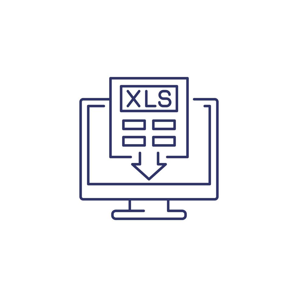 Scarica xls documento nel computer linea icona vettore