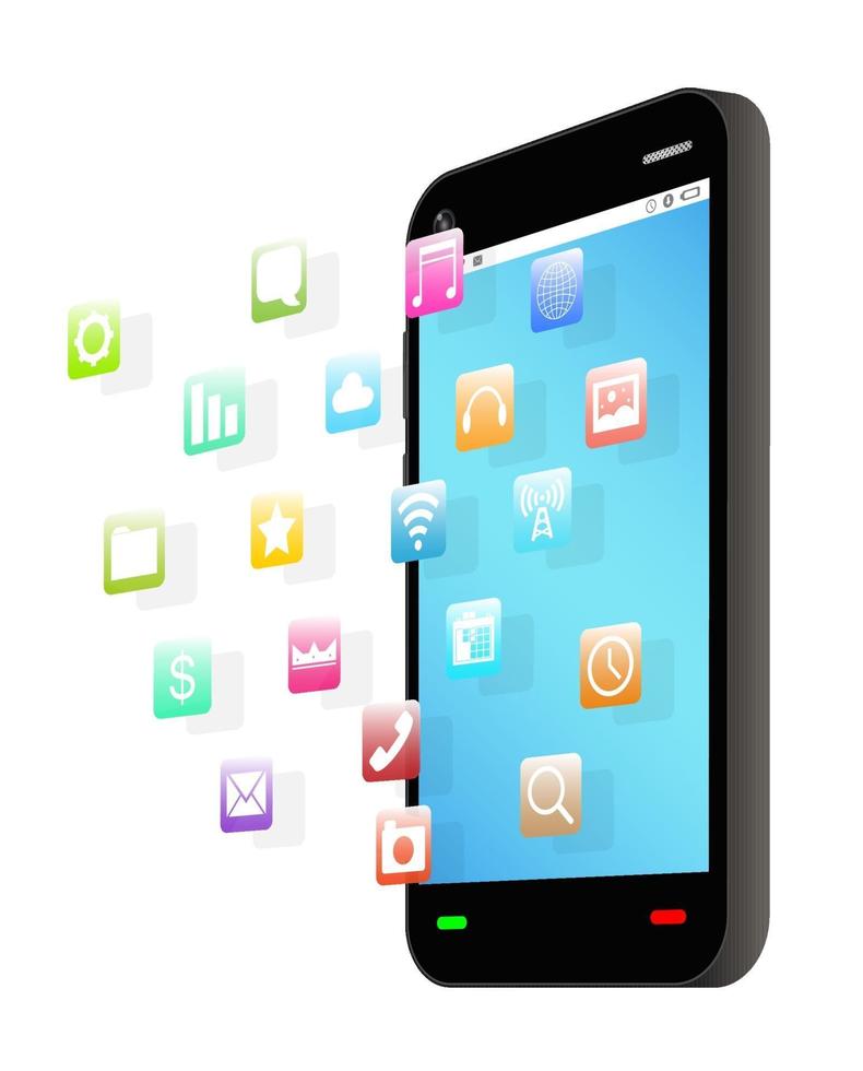 vista laterale dello smartphone nero con l'icona dell'applicazione mobile vettore