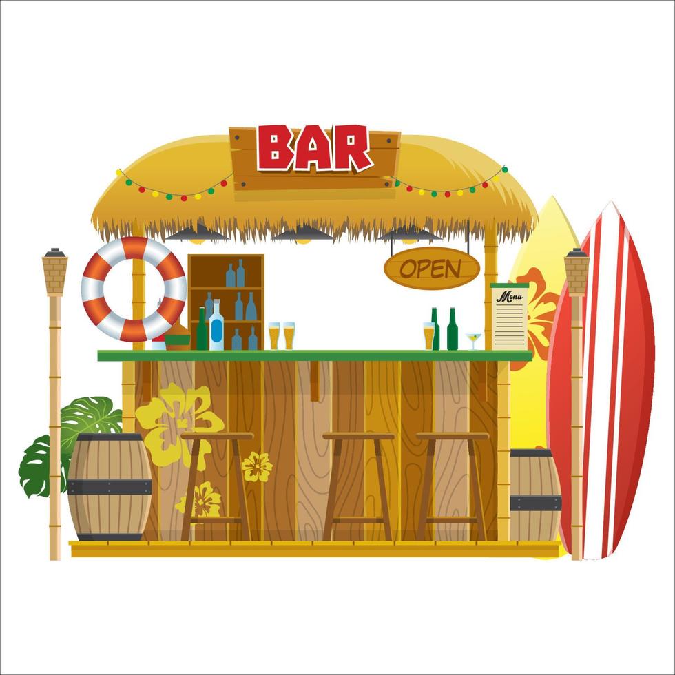 tiki bar di estate tropicale spiaggia vettore