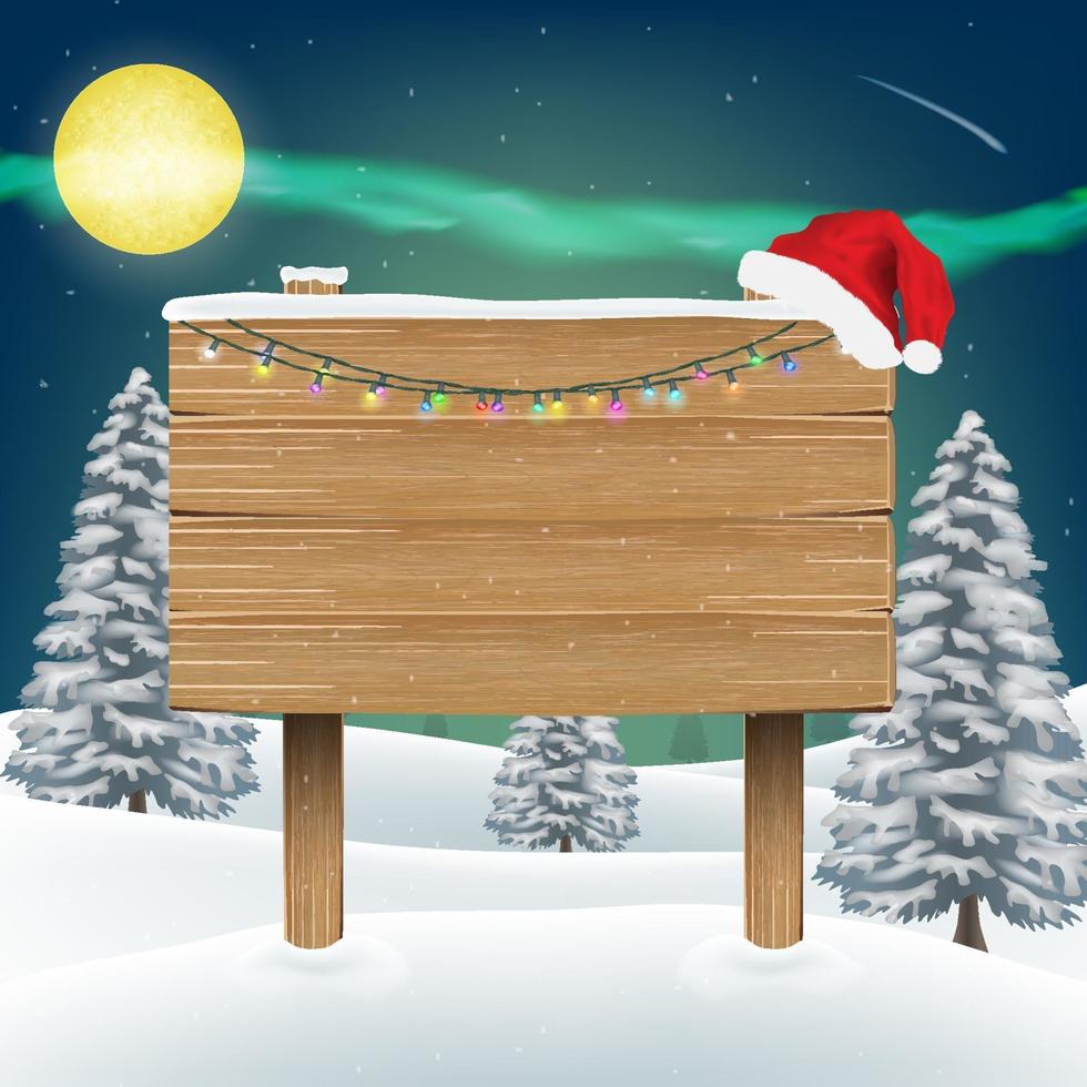 cappello di Babbo Natale sul segno del bordo di legno vettore