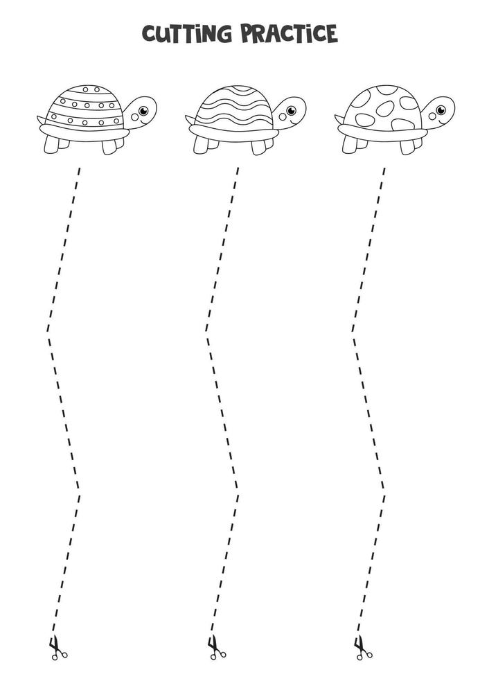 pratica di taglio per bambini con simpatiche tartarughe. vettore