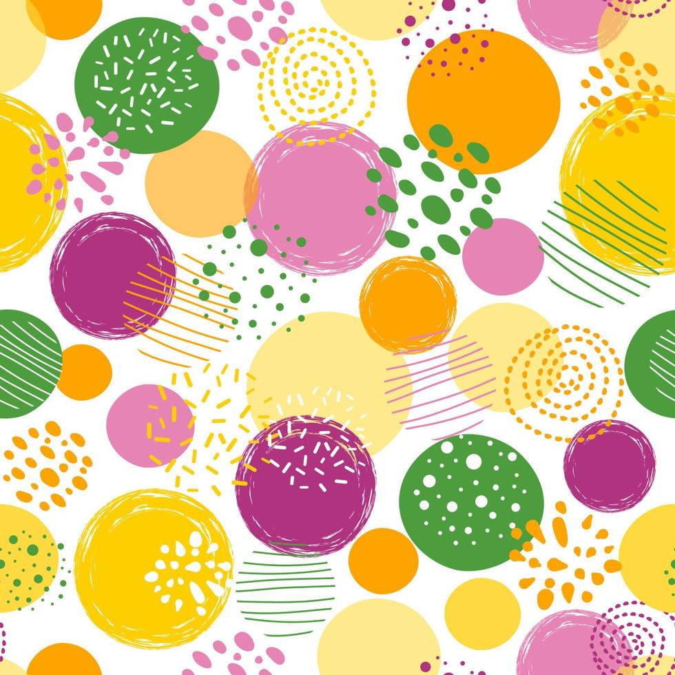 Multi colorato senza soluzione di continuità modello polka punto astratto ornamento mano disegnato cerchi, il giro forme. ripetere vettore illustrazione per sfondo, avvolgere colorato puntini sfondo