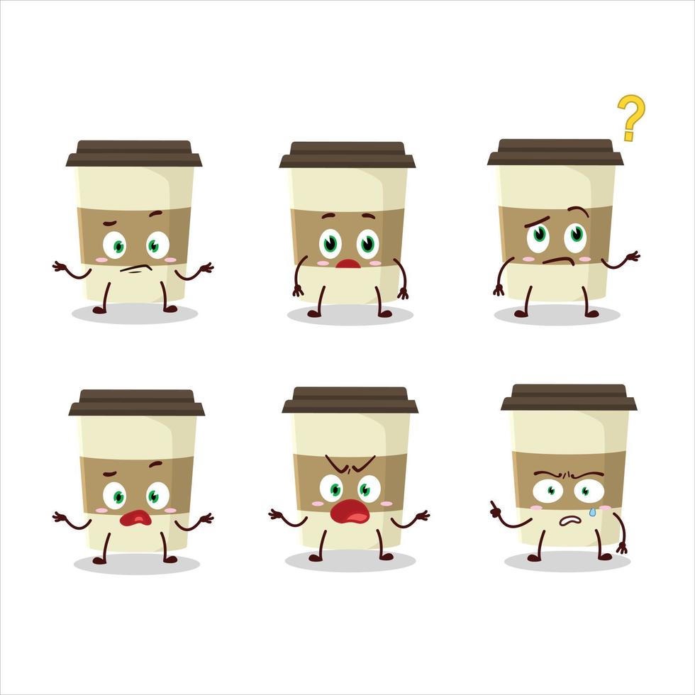 cartone animato personaggio di caffè tazza con che cosa espressione vettore