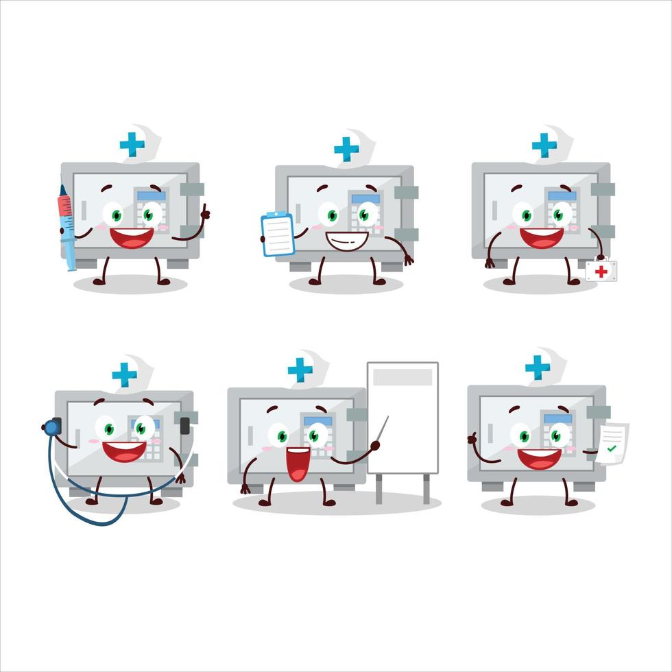 medico professione emoticon con digitale sicuro scatola cartone animato personaggio vettore