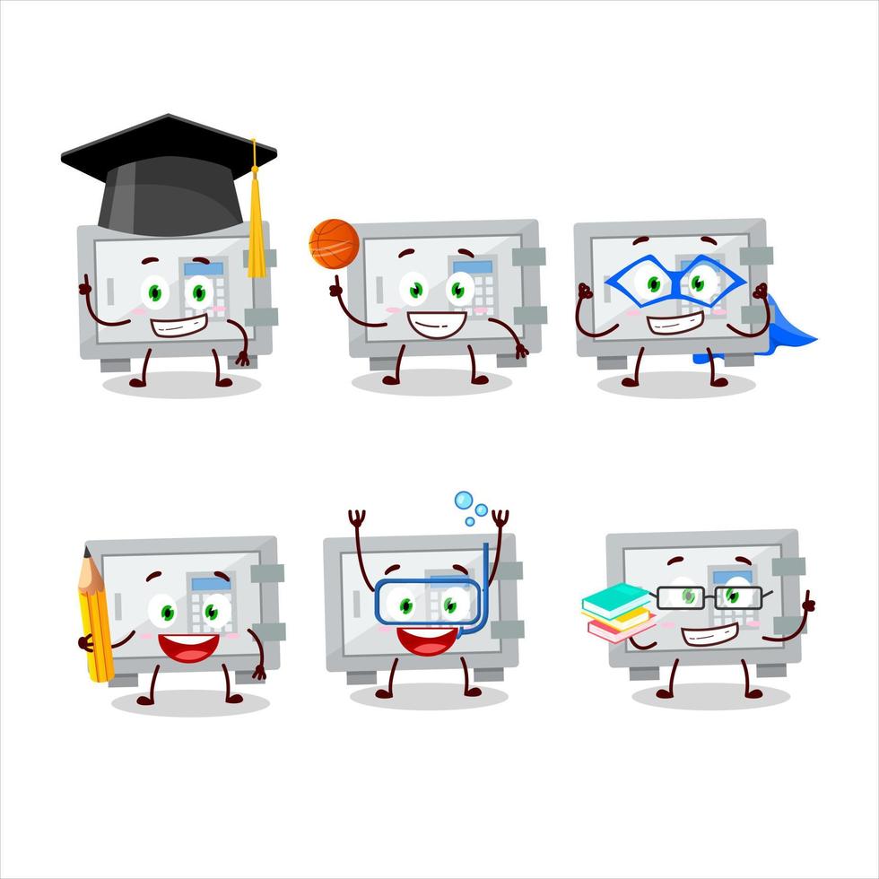 scuola alunno di digitale sicuro scatola cartone animato personaggio con vario espressioni vettore