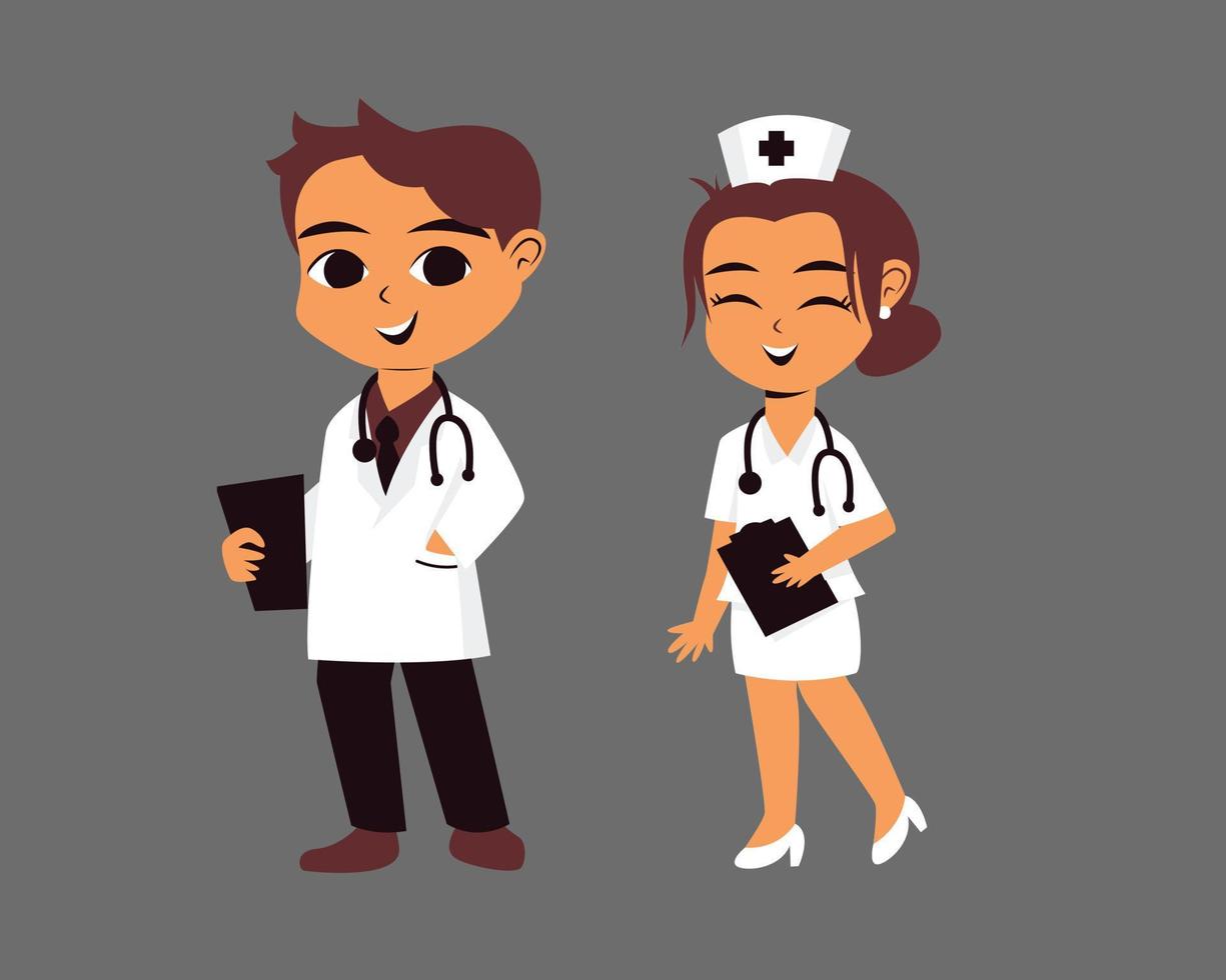 carino infermiera e medico con stetoscopio personaggio vettore illustrazione design. impostato di persone