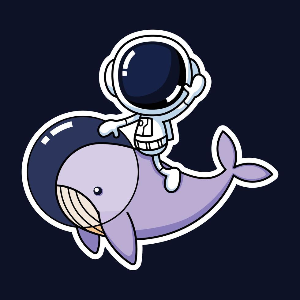 carino astronauta cartone animato personaggio equitazione un' balena. premio vettore grafico bene.