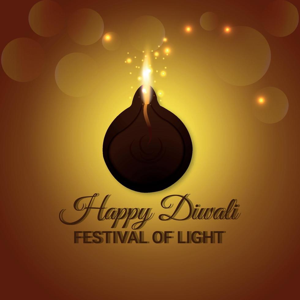 felice diwali il festival della luce biglietto di auguri con diwali diya vettore
