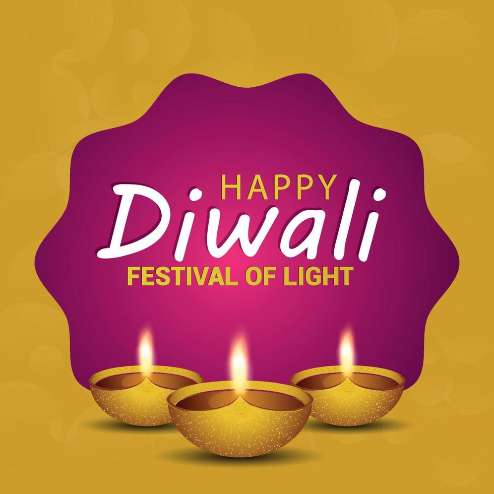 felice diwali il festival della luce con diwali diya creativo su sfondo giallo vettore