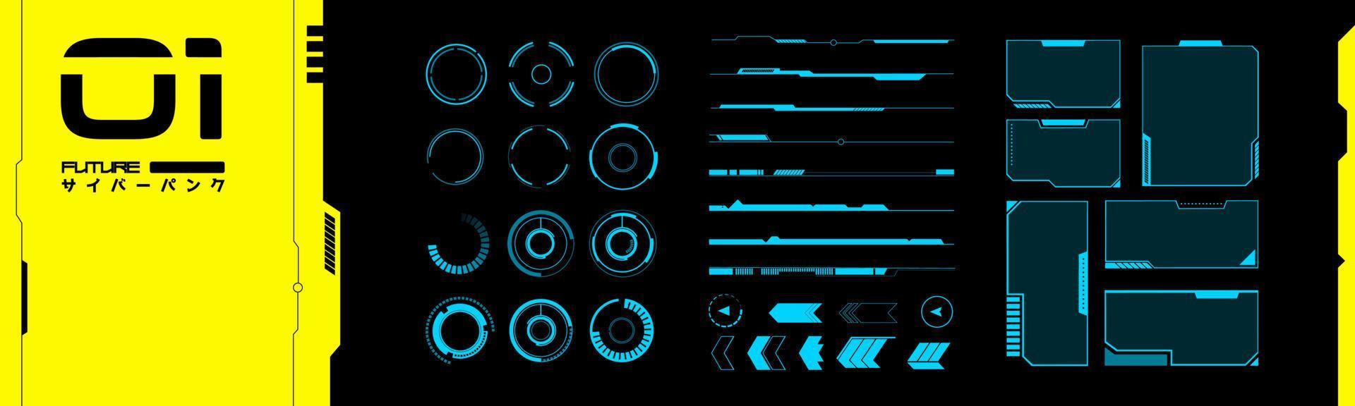 impostato di vr elementi. collezione di interfaccia oggetti nel cyberpunk stile. futuristico design per il tuo applicazione, Software, struttura. futuro vettore oggetti a partire dal 2077.