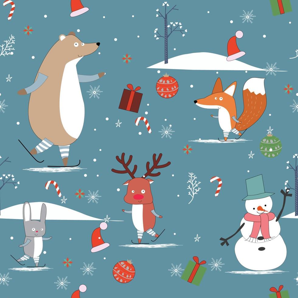 carino dolce inverno e buon natale animale seamless pattern vettore