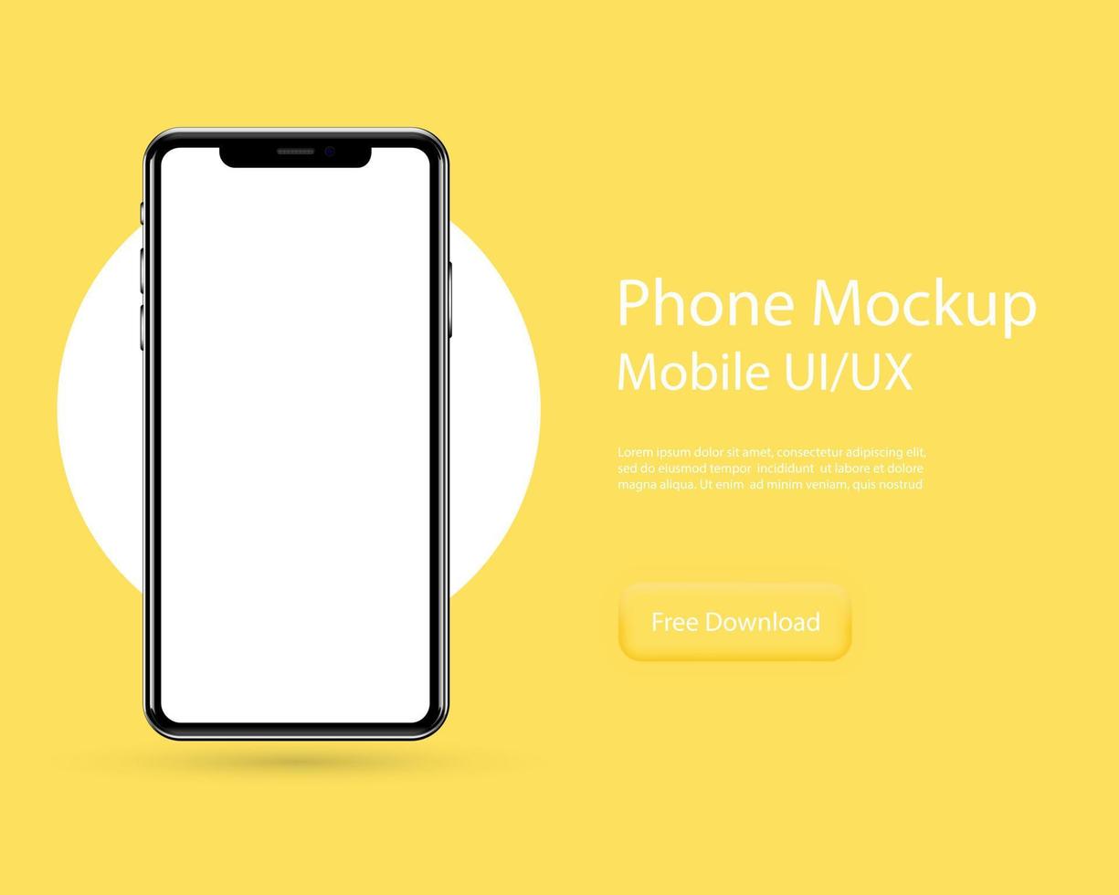 modello di il Telefono, smartphone su un' giallo sfondo. ui, UX disegno, neomorphism nel design. pulito mobile ui design concetto. vettore