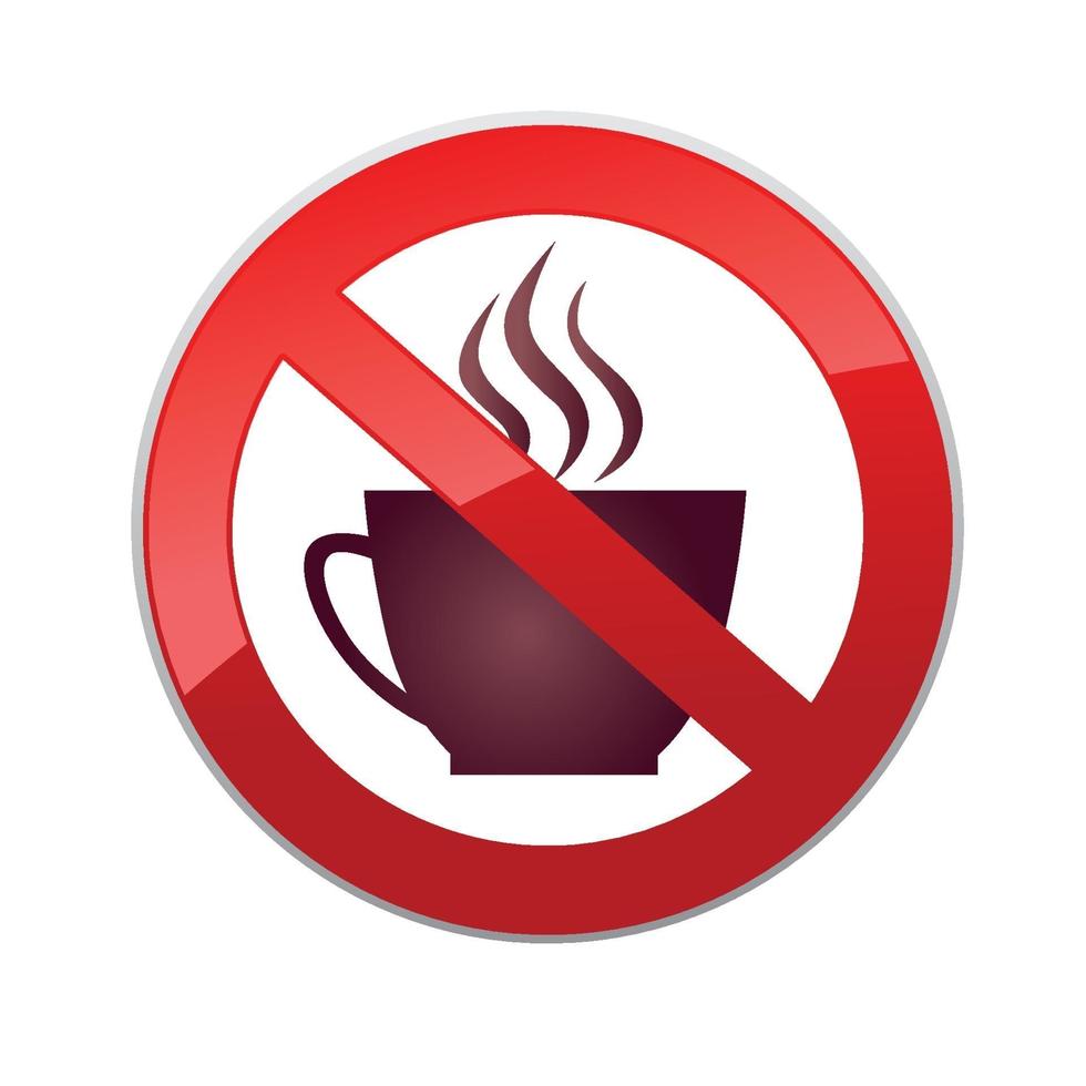 niente bevande. icona proibitiva. non sono ammesse bevande calde. nessuna icona della tazza di caffè. segno di divieto rosso forma rotonda vettore