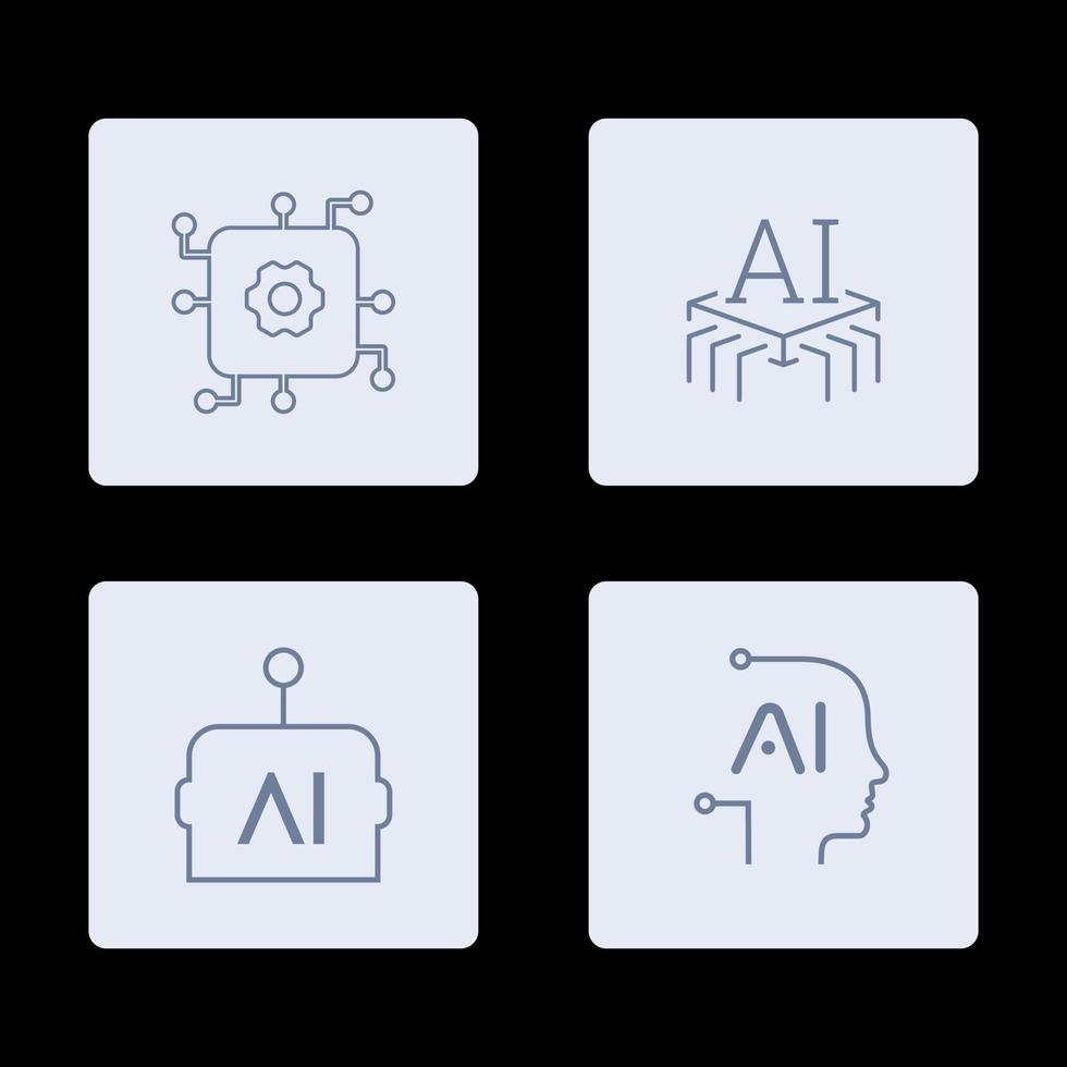 ai artificiale intelligenza icona impostato in linea stile, macchina apprendimento, inteligente robotica e nube calcolo Rete digitale ai tecnologia Internet soluzione algoritmo vettore illustrazione